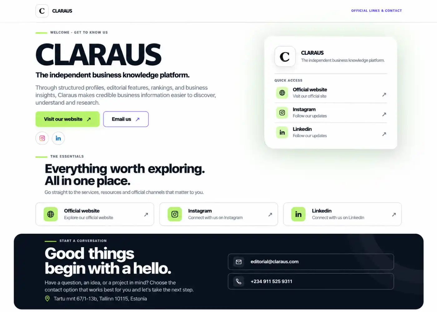 Landing-page design preview for businesses using 1CLICK